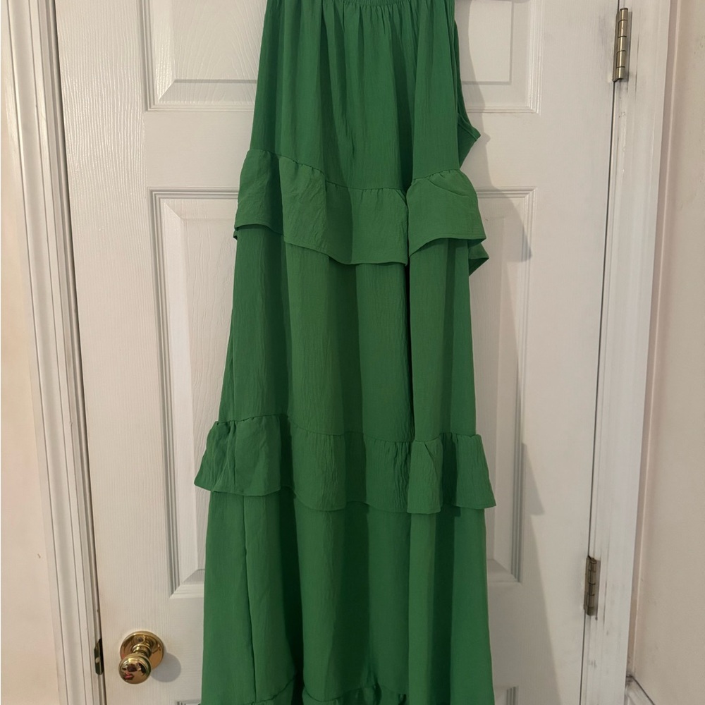 Carole Christian Green Tiered Maxi Dress